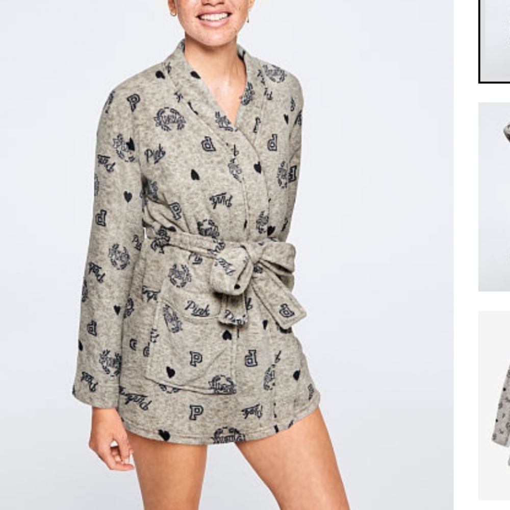 Pink Victoria's secret Gray Teddy Robe xs/s - Picture 1 of 3